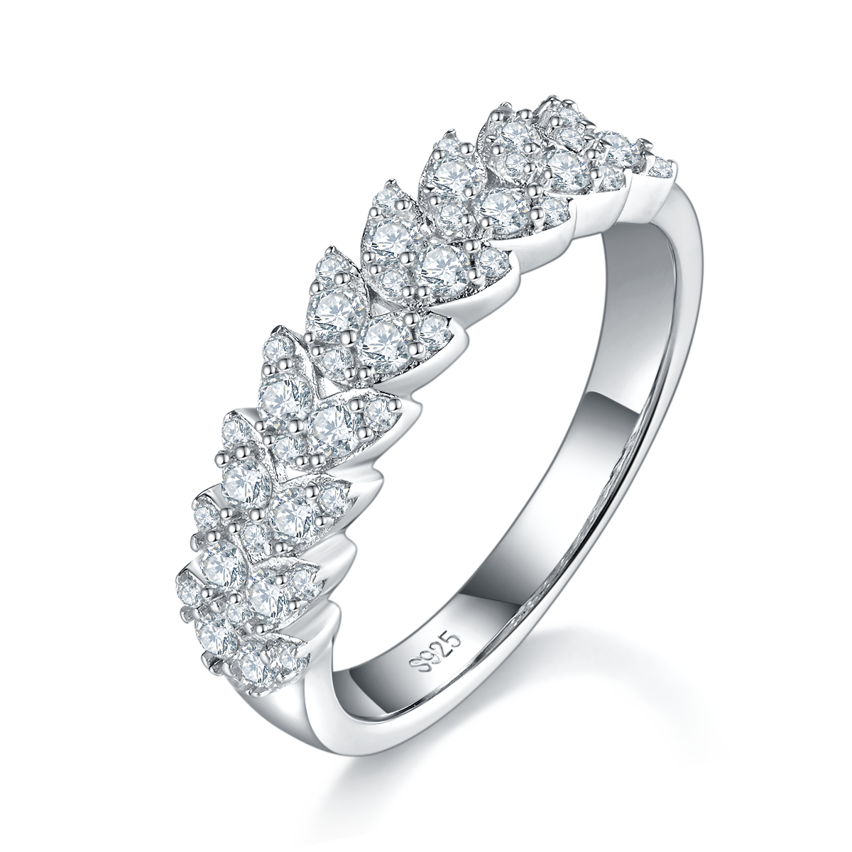 S925 Silver Plated Platinum Women's Ring Customized Selection with Sub Stone Moissanite Diamond 0.44ct