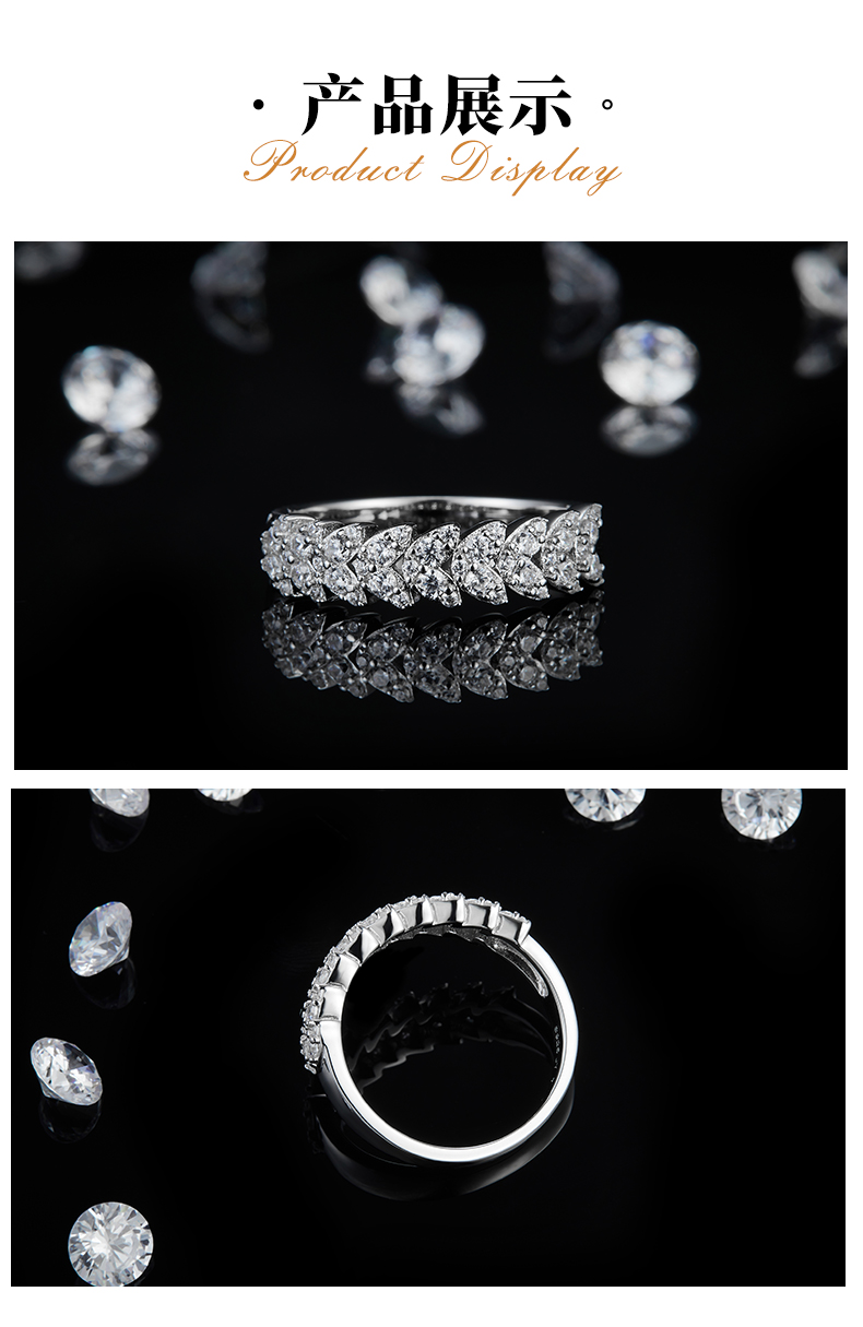 排戒S925银镀白金女戒定制选款副石莫桑钻0.44ct - 3