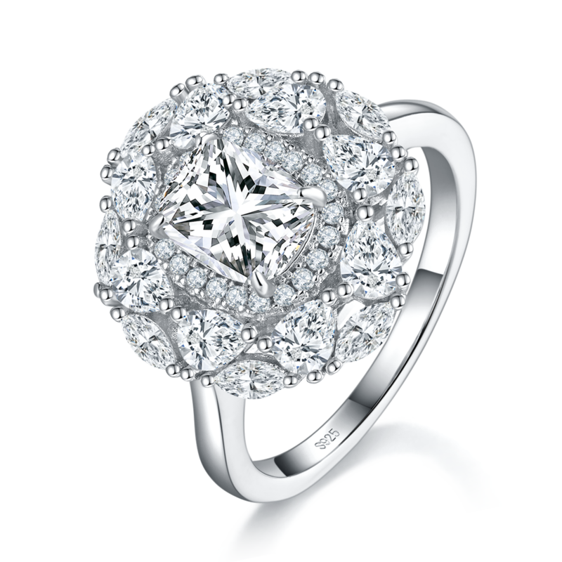 豪华枕形Women's RingS925银镀白金定制选款主石Moissanite2.0ct/副石高碳钻
