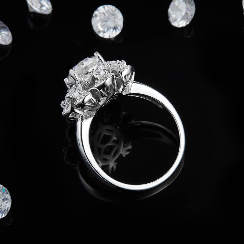 豪华蛋形Women's RingS925银镀白金定制选款主石Moissanite3.0ct/副石高碳钻