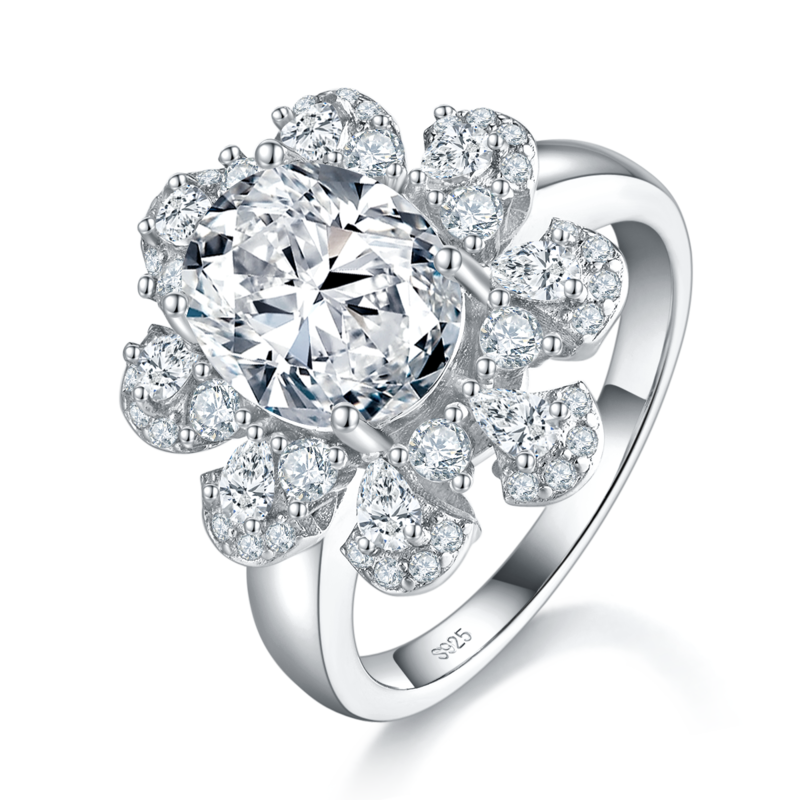 豪华蛋形Women's RingS925银镀白金定制选款主石Moissanite3.0ct/副石高碳钻