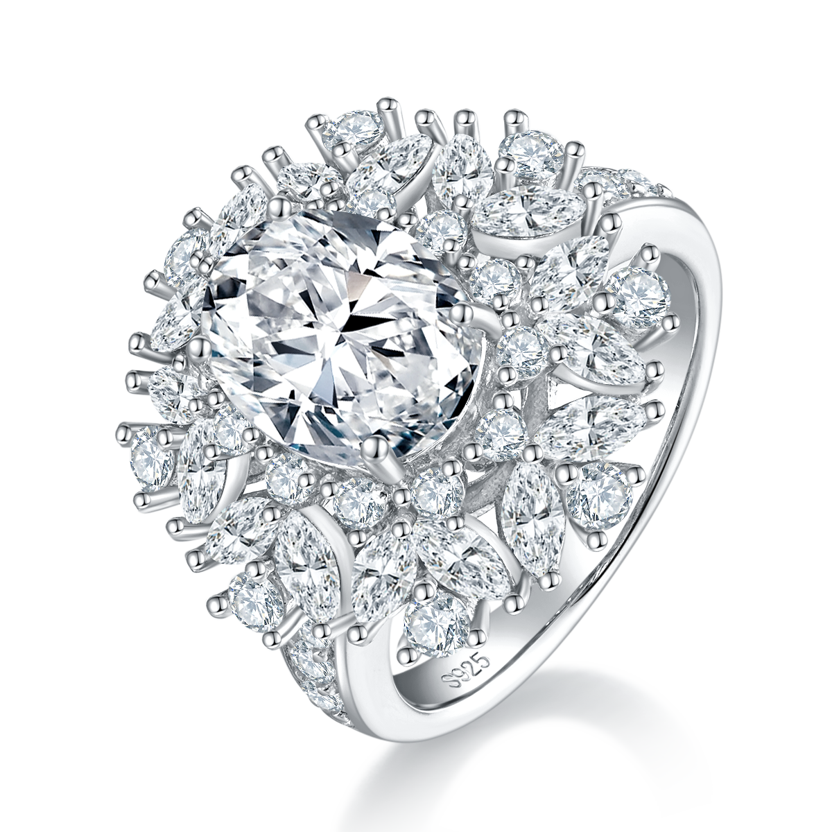 Deluxe Egg shaped Women's Ring S925 Silver Plated Platinum Customized Selection Main Stone Moissanite Diamond 3.0ct/Secondary Stone High Carbon Diamond