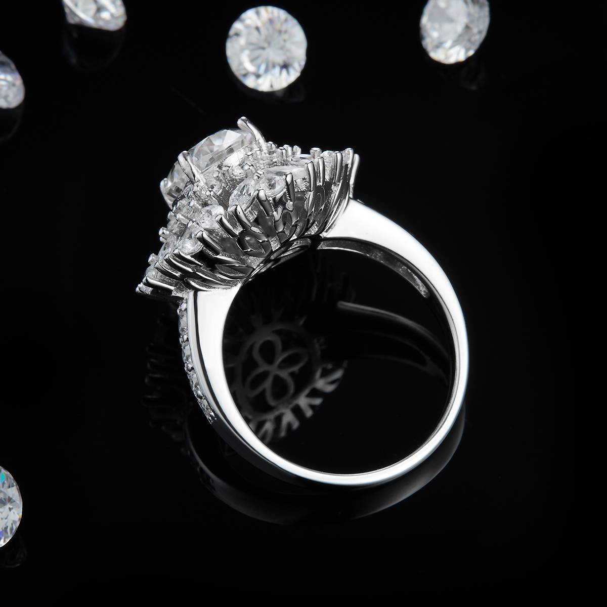 Deluxe Egg shaped Women's Ring S925 Silver Plated Platinum Customized Selection Main Stone Moissanite Diamond 3.0ct/Secondary Stone High Carbon Diamond