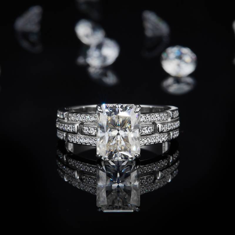 祖母切Women's RingS925银镀白金定制选款主石Moissanite3.0ct/副石高碳钻