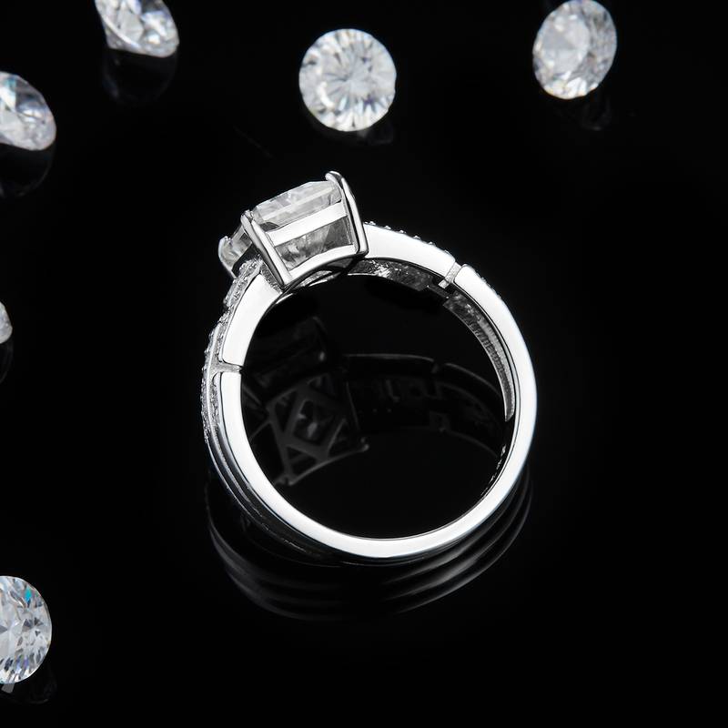 祖母切Women's RingS925银镀白金定制选款主石Moissanite3.0ct/副石高碳钻