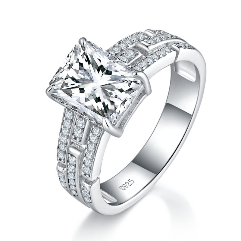 祖母切Women's RingS925银镀白金定制选款主石Moissanite3.0ct/副石高碳钻