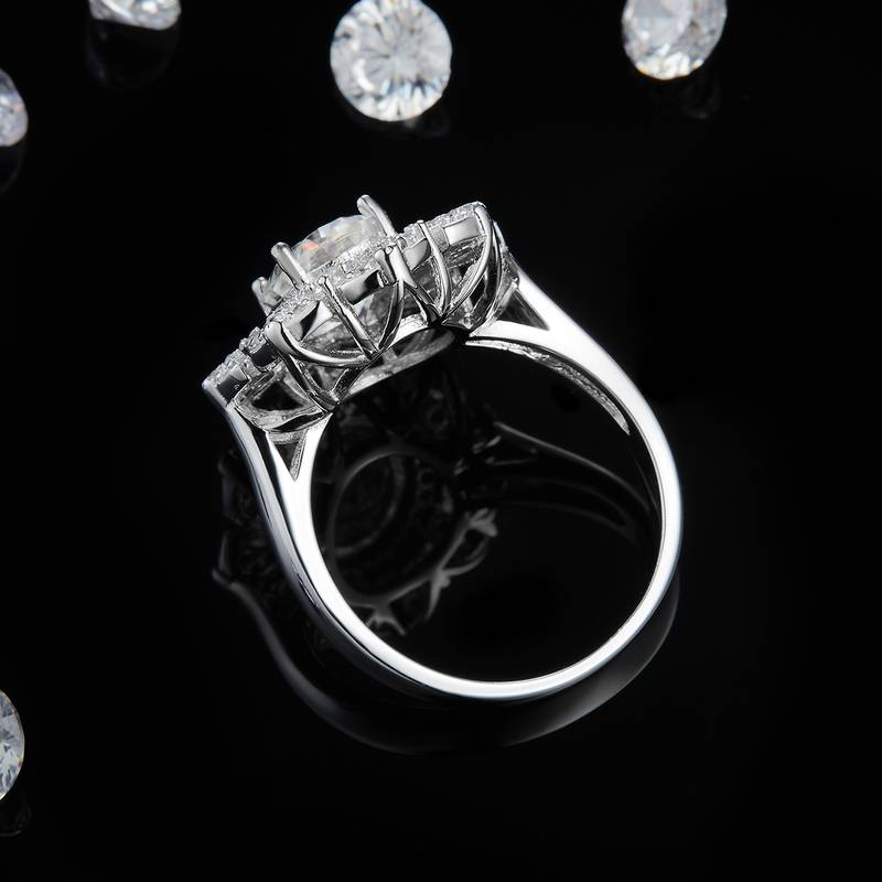 豪华蛋形Women's RingS925银镀白金定制选款主石Moissanite2.0ct/副石高碳钻