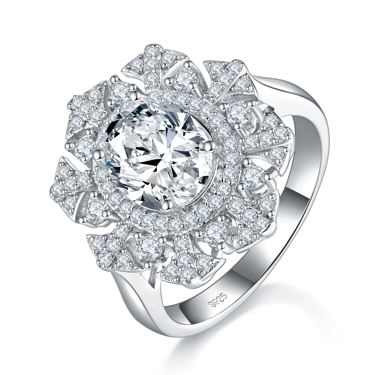 Deluxe Egg shaped Women's Ring S925 Silver Plated Platinum Customized Selection Main Stone Moissanite 2.0ct/Secondary Stone High Carbon Diamond