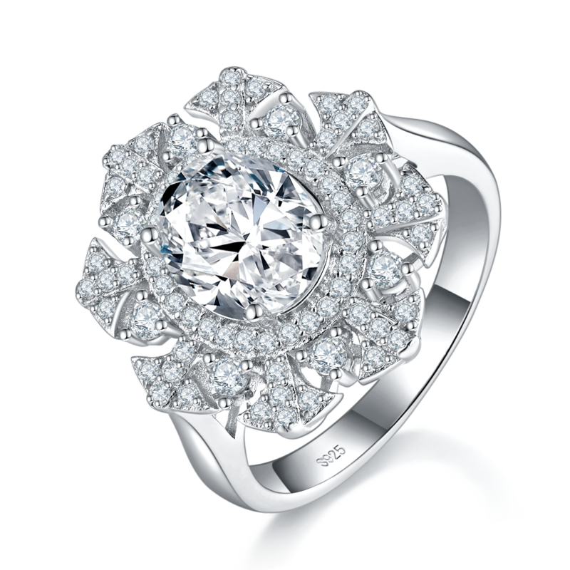 豪华蛋形Women's RingS925银镀白金定制选款主石Moissanite2.0ct/副石高碳钻
