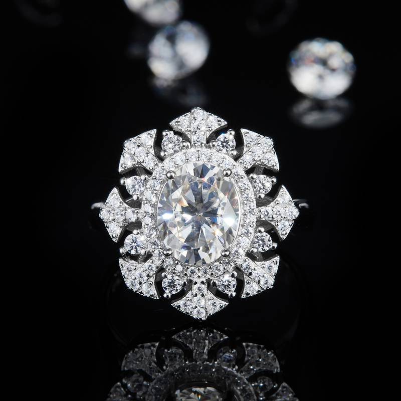 豪华蛋形Women's RingS925银镀白金定制选款主石Moissanite2.0ct/副石高碳钻