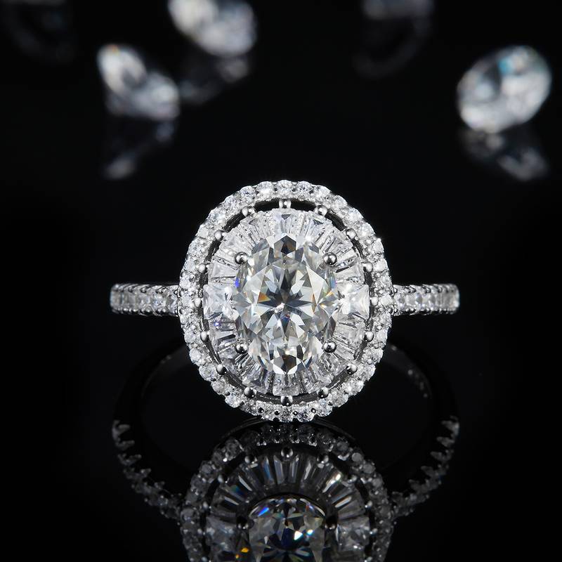 蛋形满钻女戒S925银镀白金定制选款主石莫桑钻1.5ct/副石高碳钻