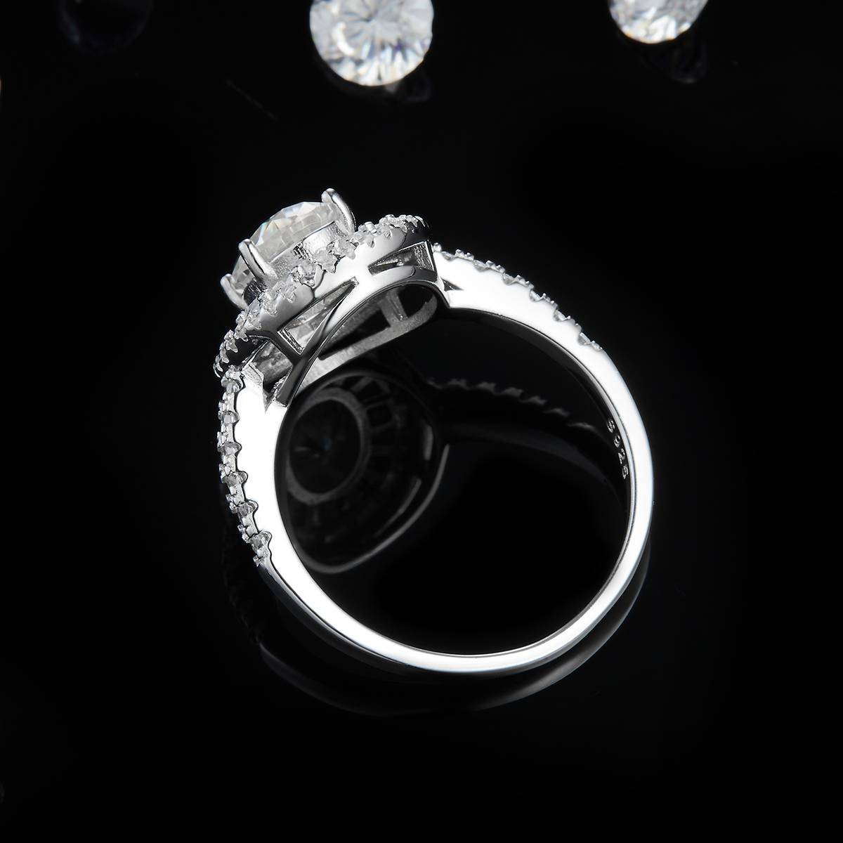 Egg shaped Full Diamond Women's Ring S925 Silver Plated Platinum Customized Selection Main Stone Moissanite 1.5ct/Secondary Stone High Carbon Diamond