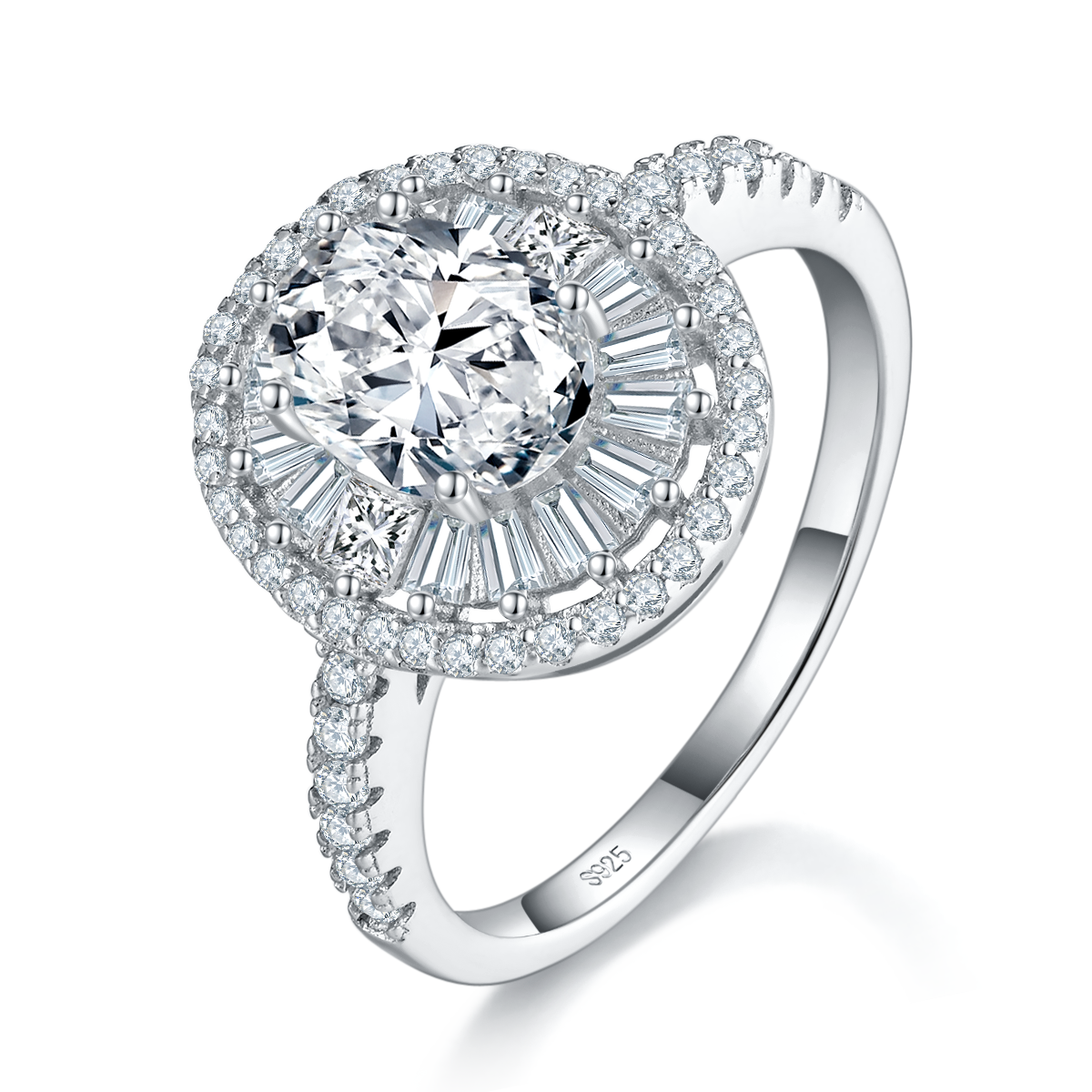 Egg shaped Full Diamond Women's Ring S925 Silver Plated Platinum Customized Selection Main Stone Moissanite 1.5ct/Secondary Stone High Carbon Diamond