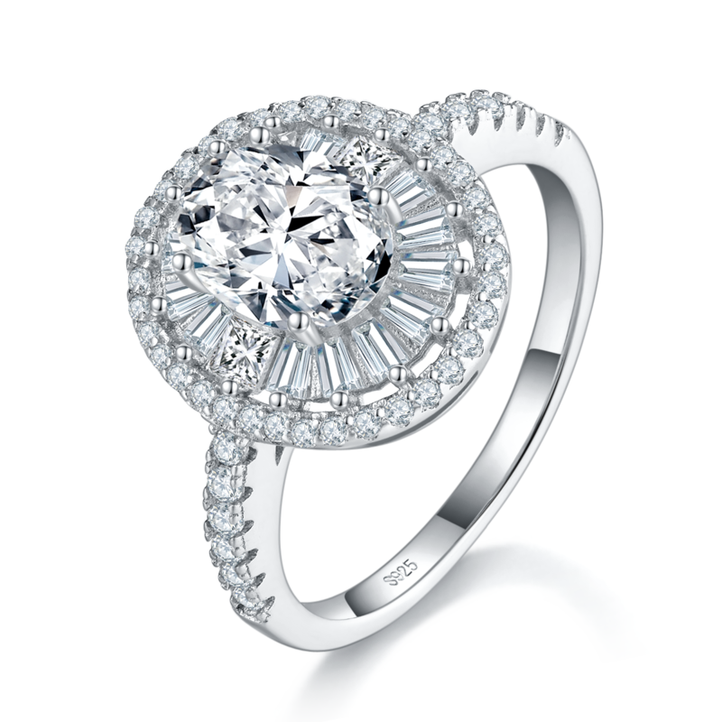 蛋形满钻女戒S925银镀白金定制选款主石莫桑钻1.5ct/副石高碳钻
