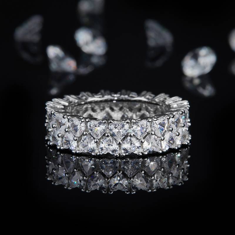 Affordable Luxury心形排戒S925银镀白金定制选款副石Moissanite4.4ct
