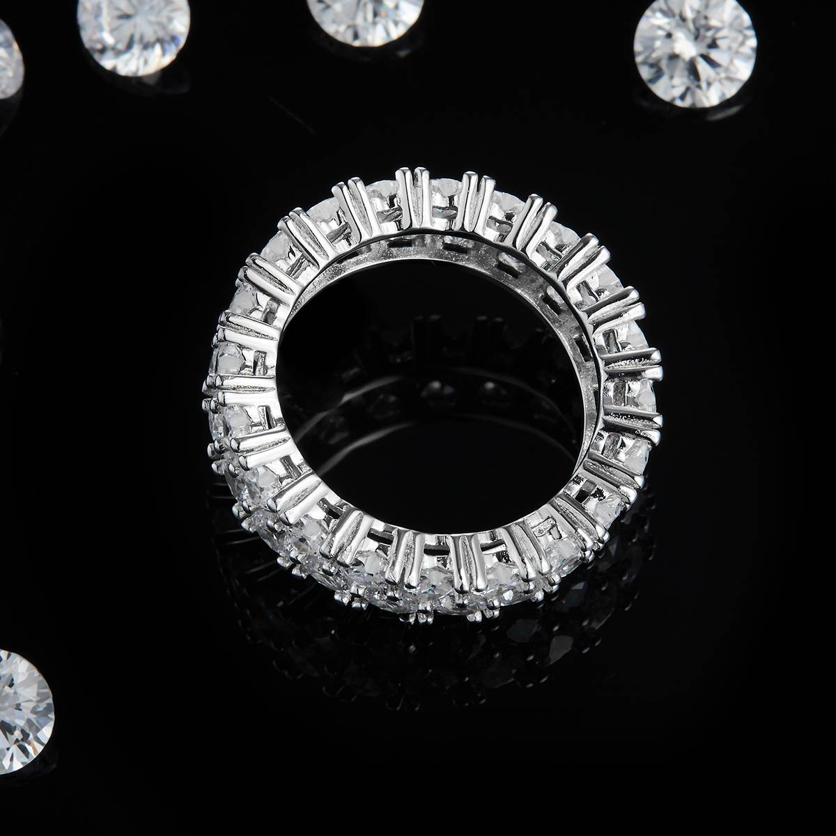 轻奢心形排戒S925银镀白金定制选款副石莫桑钻4.4ct