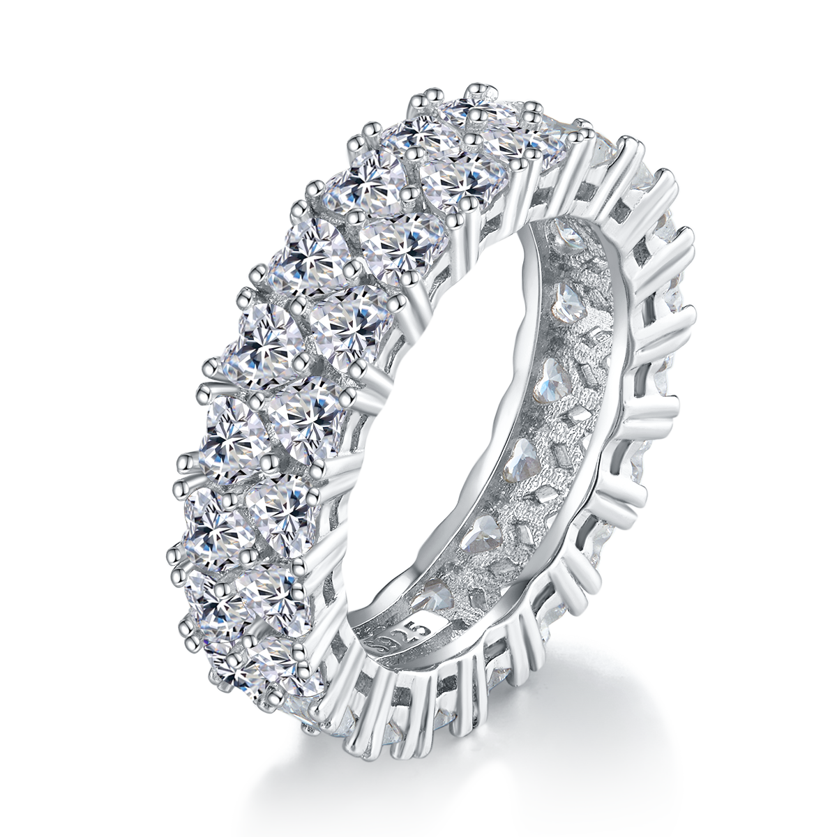 轻奢心形排戒S925银镀白金定制选款副石莫桑钻4.4ct