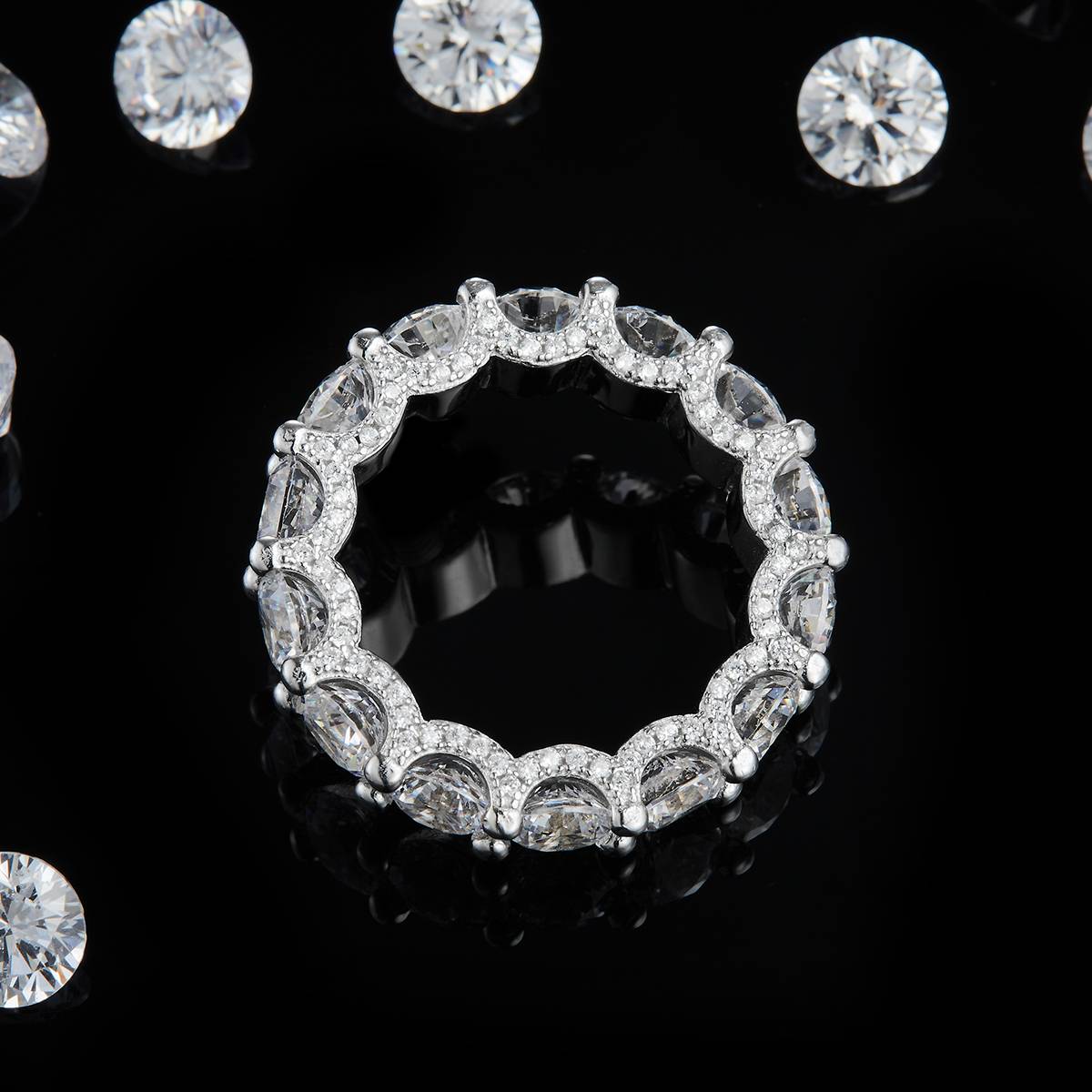 50分单粒排戒S925银镀白金定制选款主副石莫桑钻7.56ct