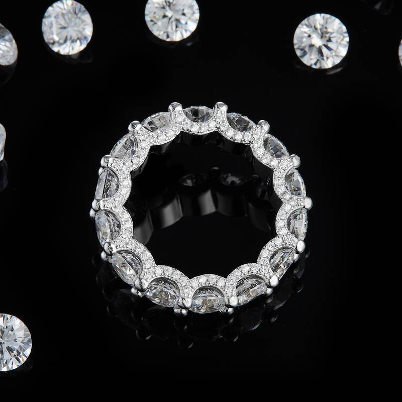50分单粒排戒S925银镀白金定制选款主副石Moissanite7.56ct