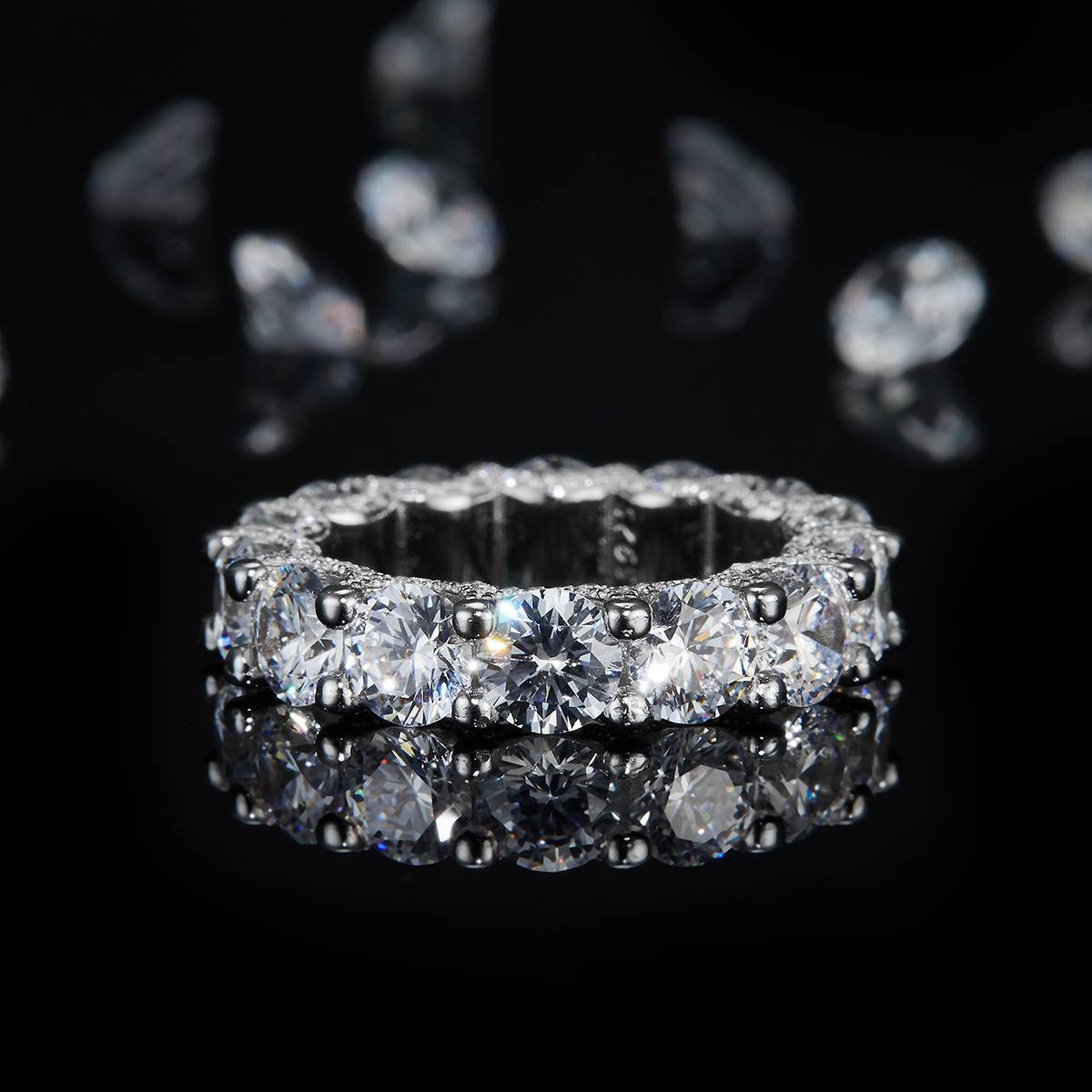 50分单粒排戒S925银镀白金定制选款主副石莫桑钻7.56ct