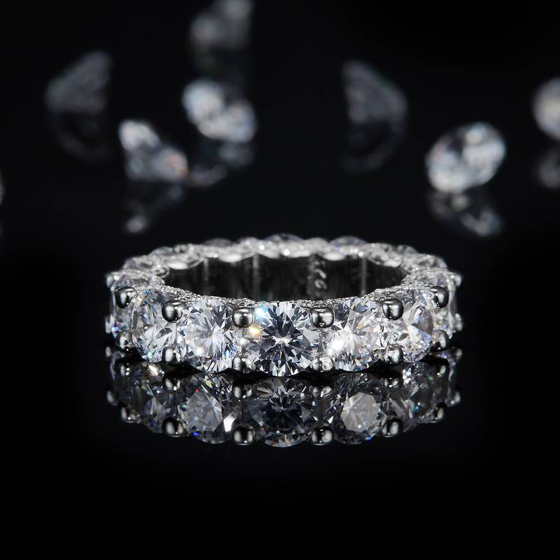 50分单粒排戒S925银镀白金定制选款主副石Moissanite7.56ct