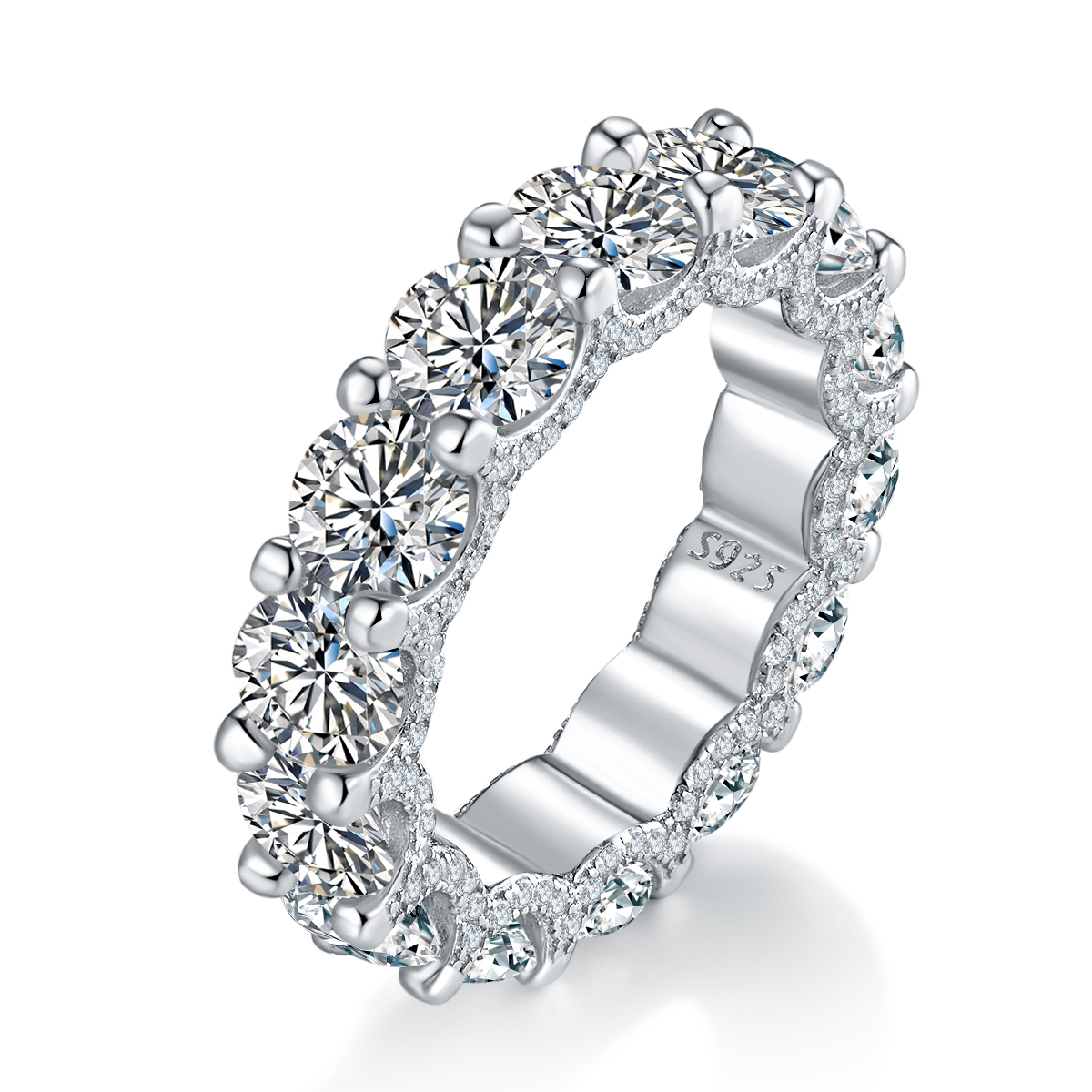 50分单粒排戒S925银镀白金定制选款主副石莫桑钻7.56ct