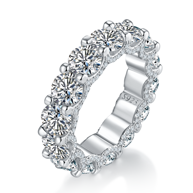 50分单粒排戒S925银镀白金定制选款主副石Moissanite7.56ct