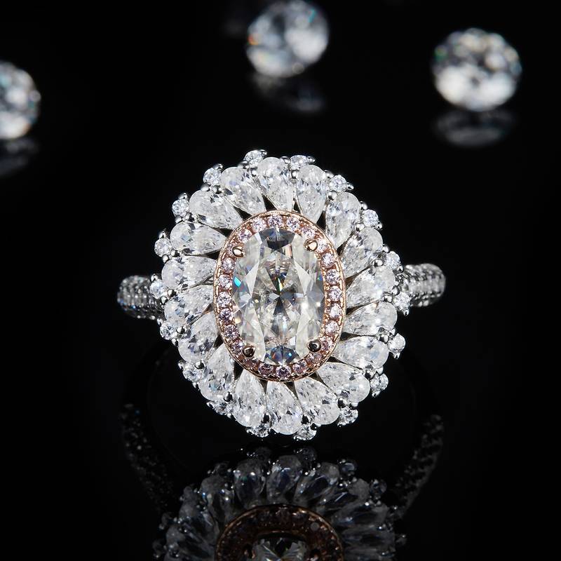 豪华满钻蛋形Women's RingS925银镀白金定制选款主石Moissanite2.0ct/副石高碳钻