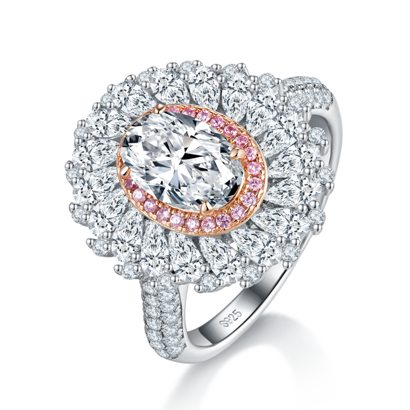 豪华满钻蛋形Women's RingS925银镀白金定制选款主石Moissanite2.0ct/副石高碳钻