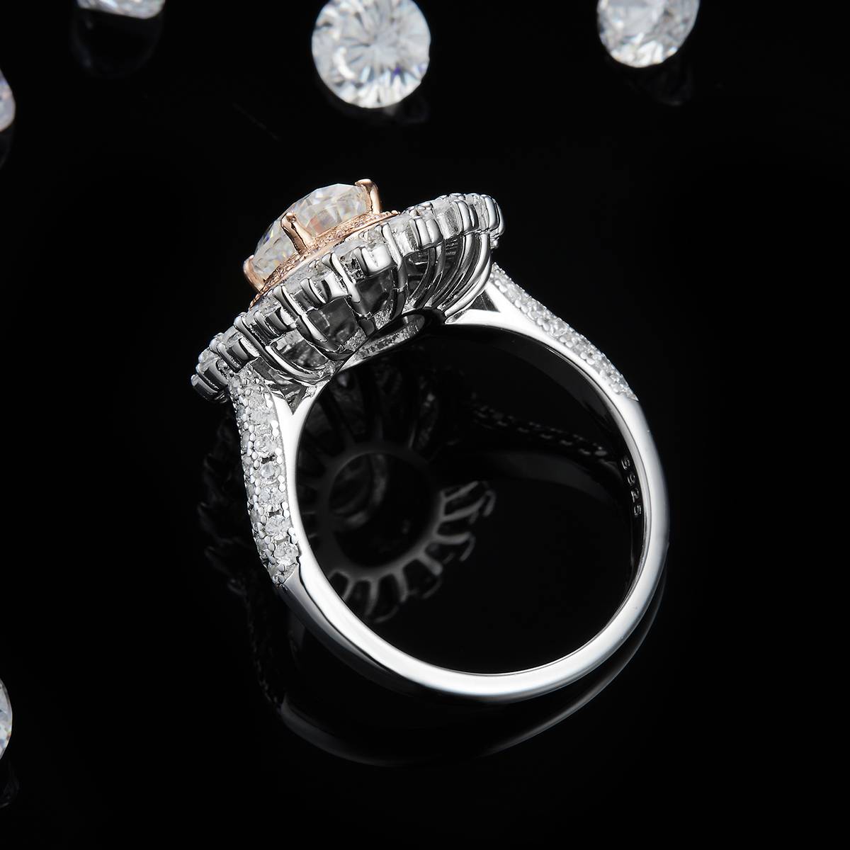 Luxury Full Diamond Egg shaped Women's Ring S925 Silver Plated Platinum Customized Selection Main Stone Moissanite 2.0ct/Accessory Stone 1