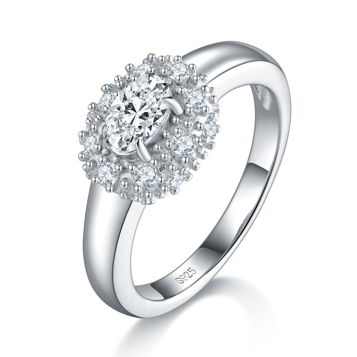 轻奢蛋形女戒S925银镀白金定制选款主石莫桑钻0.5ct/副石高碳钻