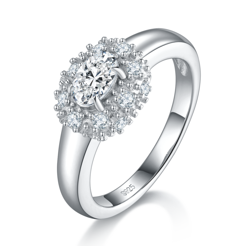 Affordable Luxury蛋形Women's RingS925银镀白金定制选款主石Moissanite0.5ct/副石高碳钻