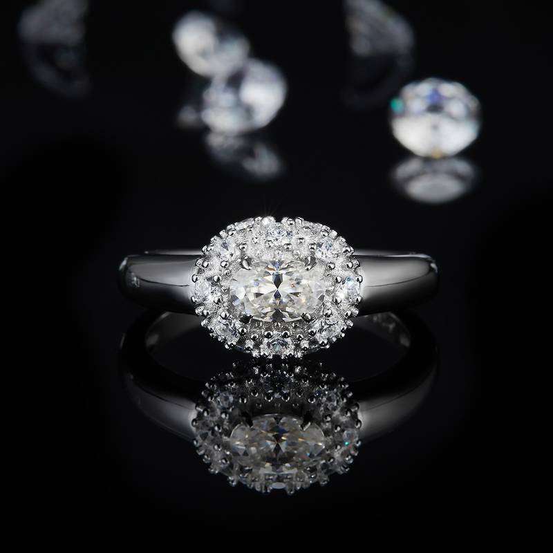 Affordable Luxury蛋形Women's RingS925银镀白金定制选款主石Moissanite0.5ct/副石高碳钻
