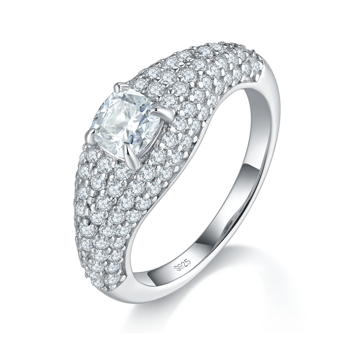 Luxury Full Diamond Pillow Shaped Women's Ring S925 Silver Plated Platinum Customized Selection Main Stone Moissanite 0.6ct/Sub Stone Cubic Zirconia