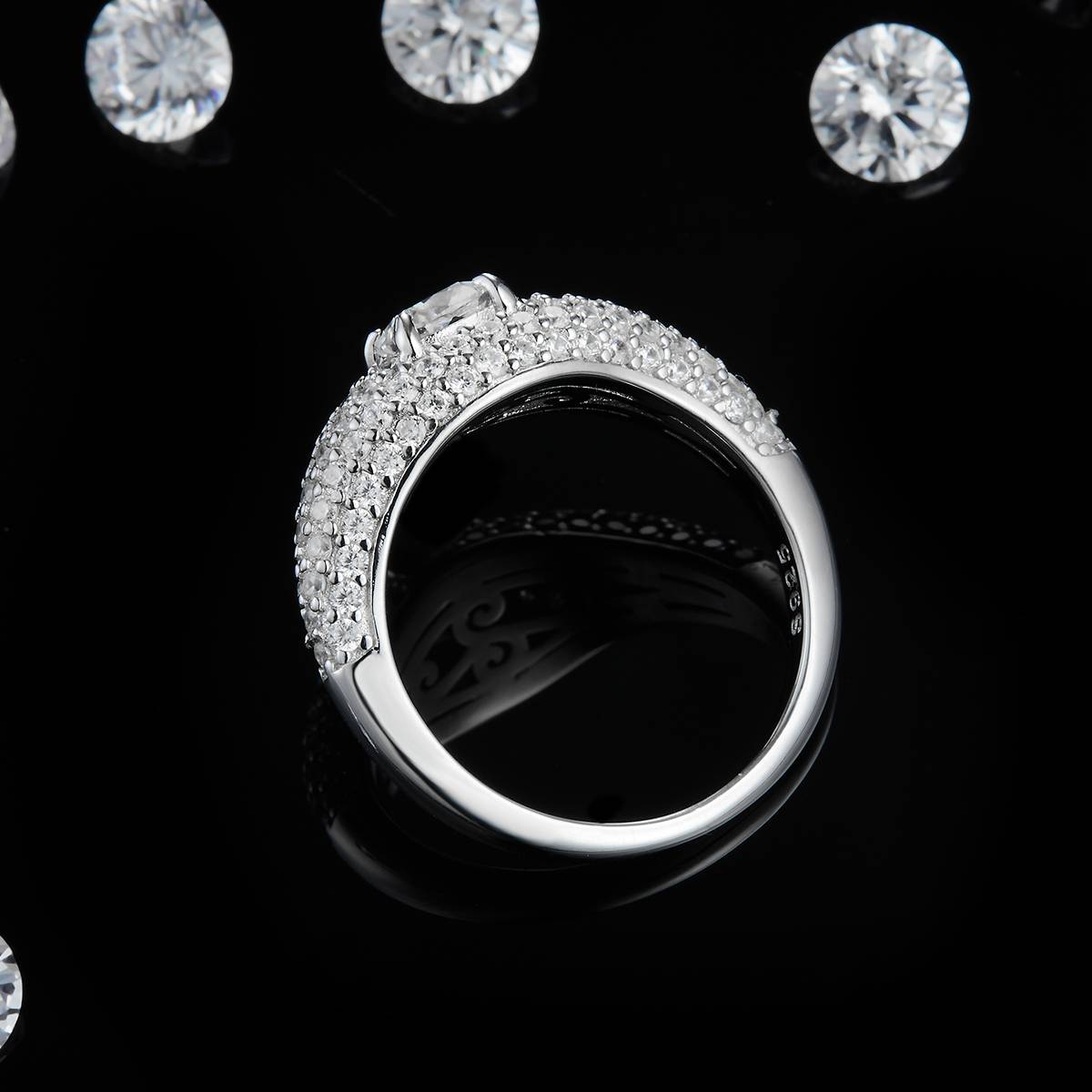 Luxury Full Diamond Pillow Shaped Women's Ring S925 Silver Plated Platinum Customized Selection Main Stone Moissanite 0.6ct/Sub Stone Cubic Zirconia