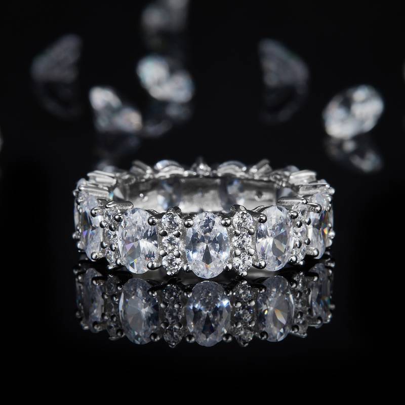 蛋形排戒S925银镀白金Women's Ring定制选款主副石Moissanite6.72ct