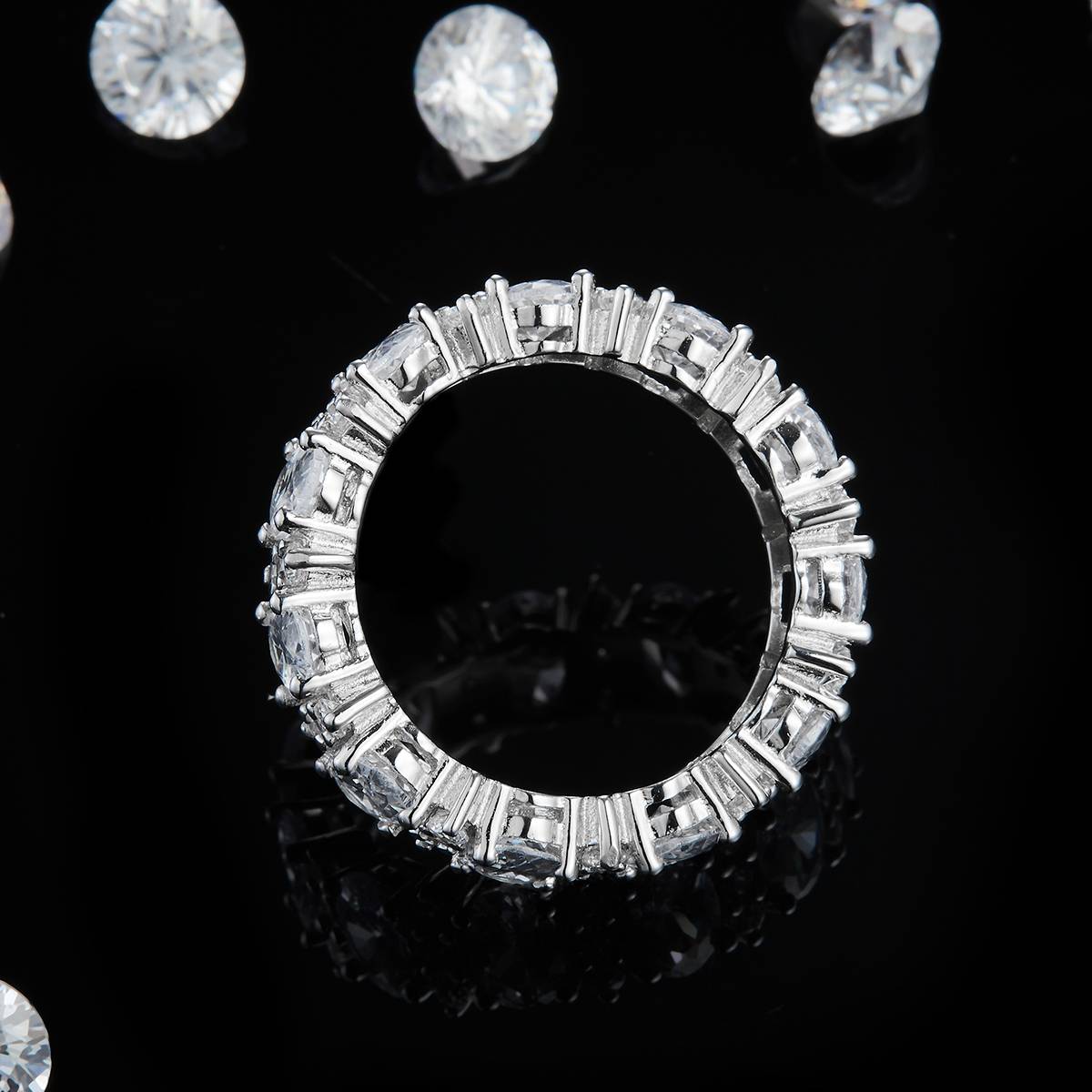 蛋形排戒S925银镀白金女戒定制选款主副石莫桑钻6.72ct
