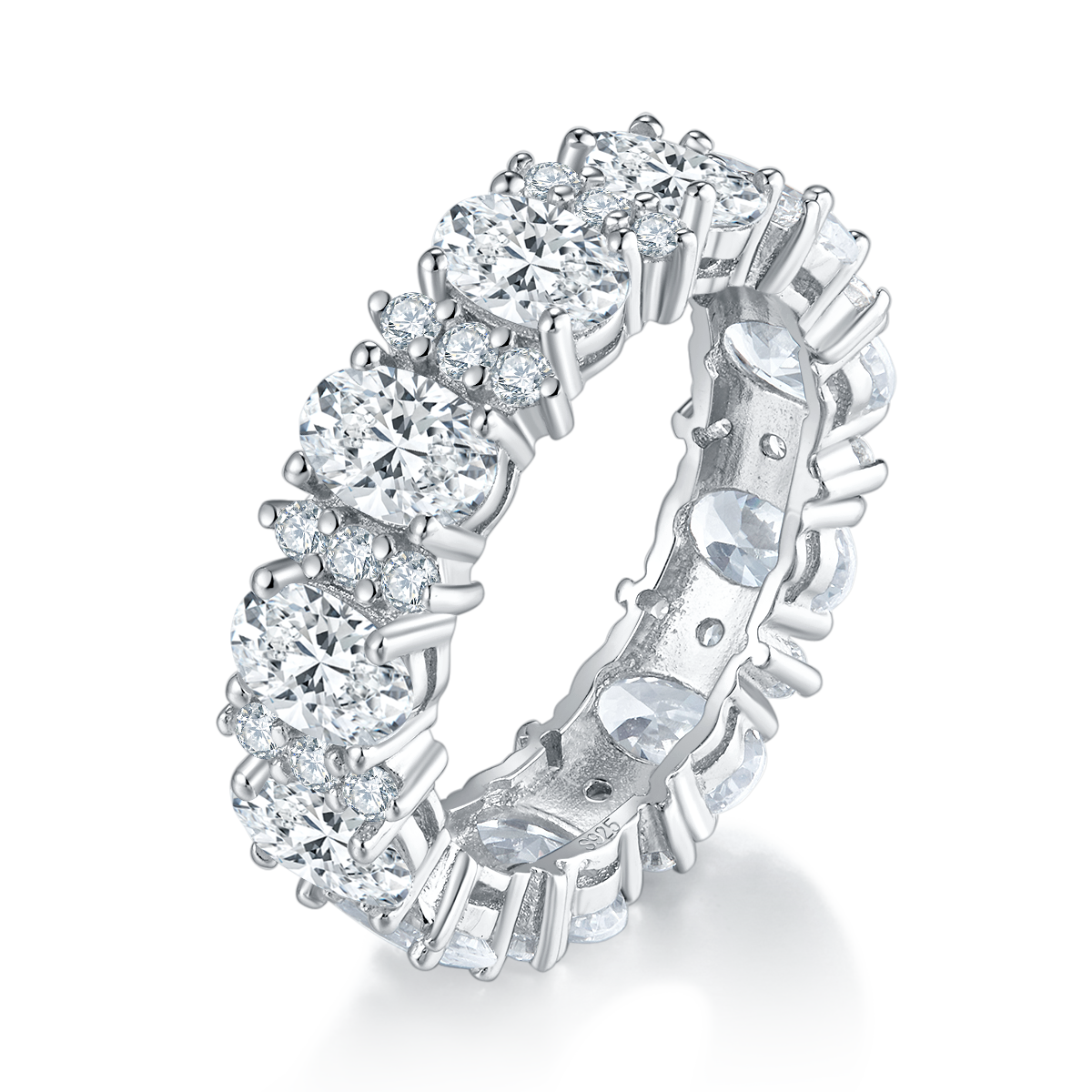 蛋形排戒S925银镀白金女戒定制选款主副石莫桑钻6.72ct