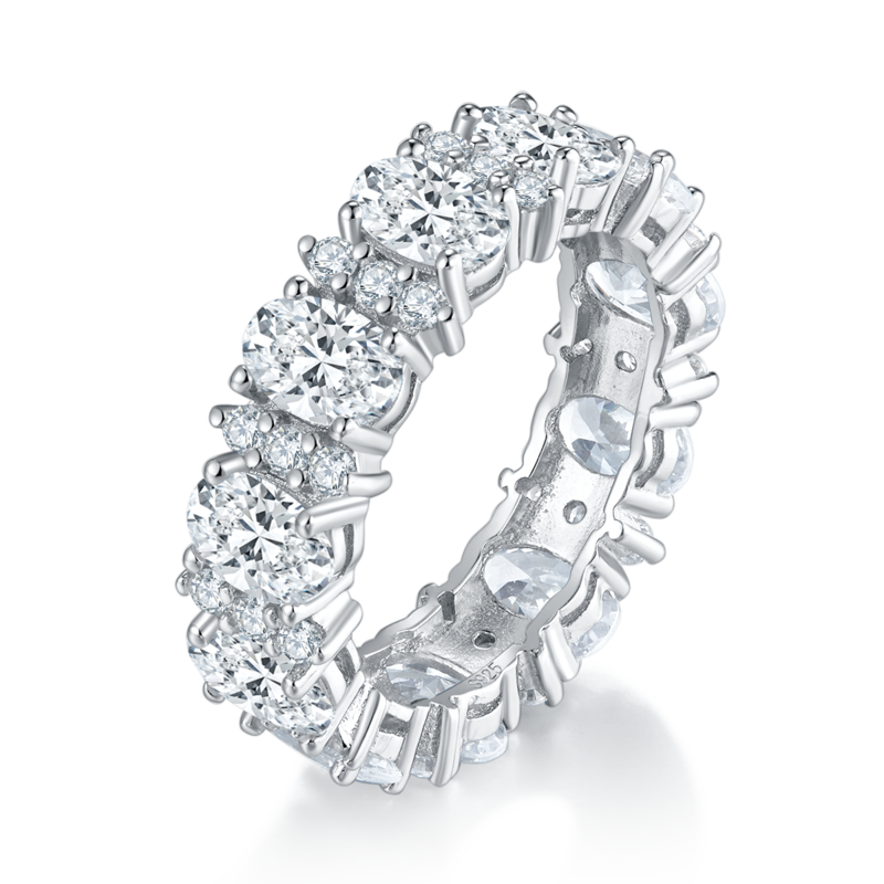 蛋形排戒S925银镀白金Women's Ring定制选款主副石Moissanite6.72ct
