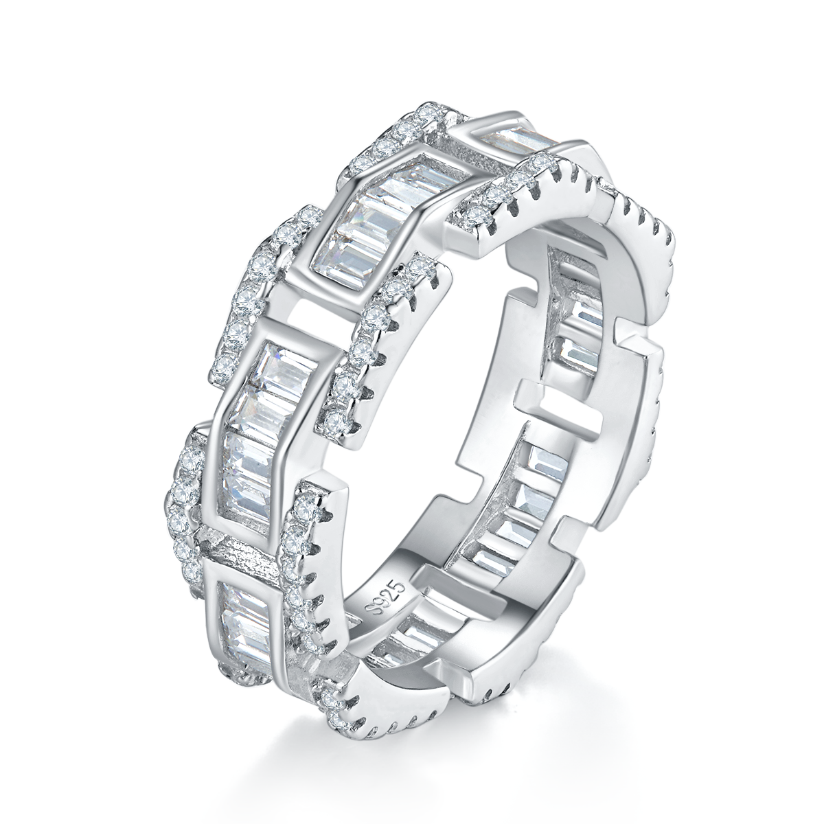 T-shaped S925 silver plated platinum women's ring custom selection with Moissanite 2.4ct accessory stone