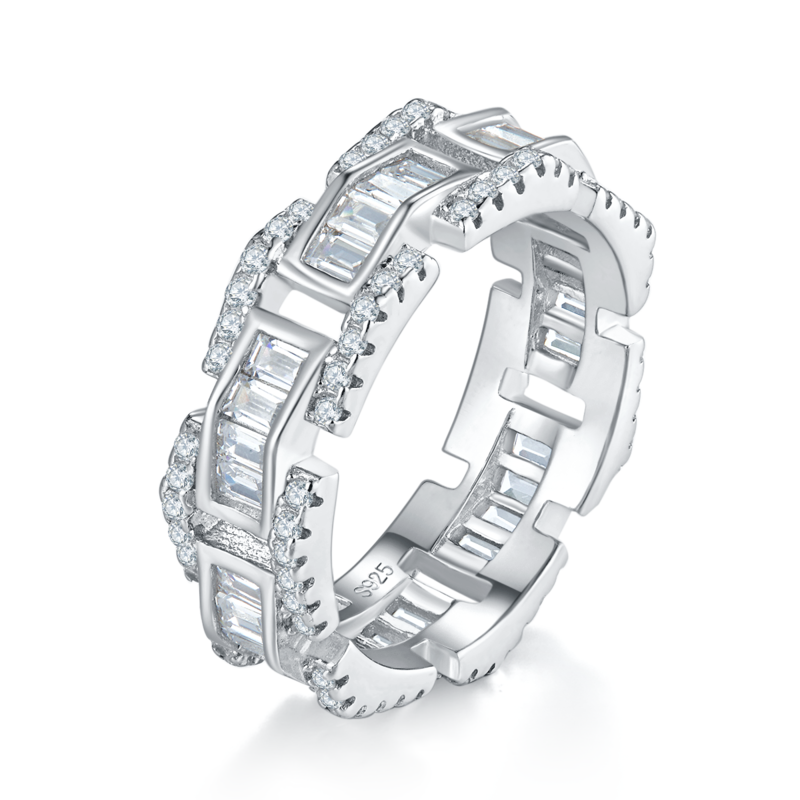 T方排戒S925银镀白金Women's Ring定制选款副石Moissanite2.4ct
