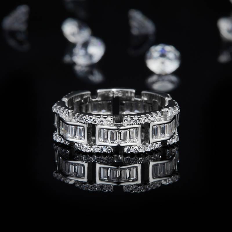 T方排戒S925银镀白金Women's Ring定制选款副石Moissanite2.4ct