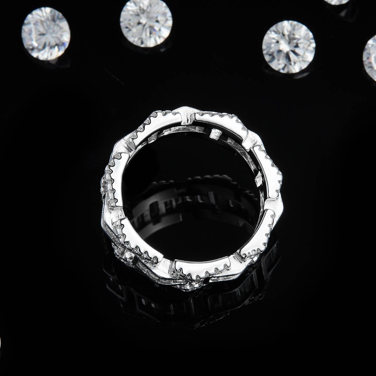 T-shaped S925 silver plated platinum women's ring custom selection with Moissanite 2.4ct accessory stone