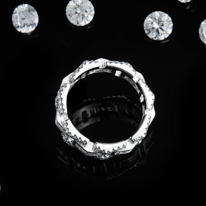 T方排戒S925银镀白金Women's Ring定制选款副石Moissanite2.4ct