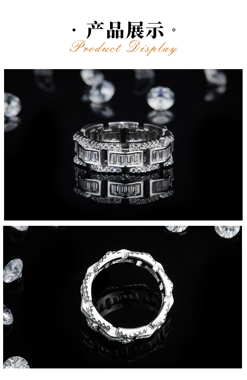 T方排戒S925银镀白金女戒定制选款副石莫桑钻2.4ct - 3