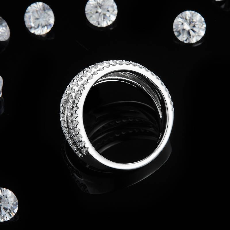 排戒S925银镀白金女戒定制选款副石莫桑钻0.6ct