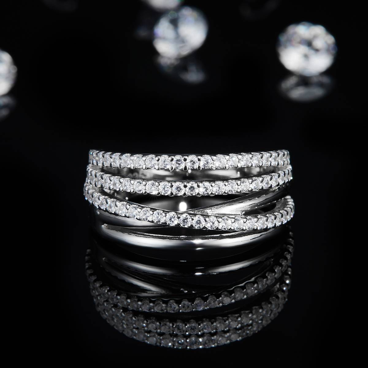 S925 Silver Plated Platinum Women's Ring Customized Selection with Moissanite 0.6ct