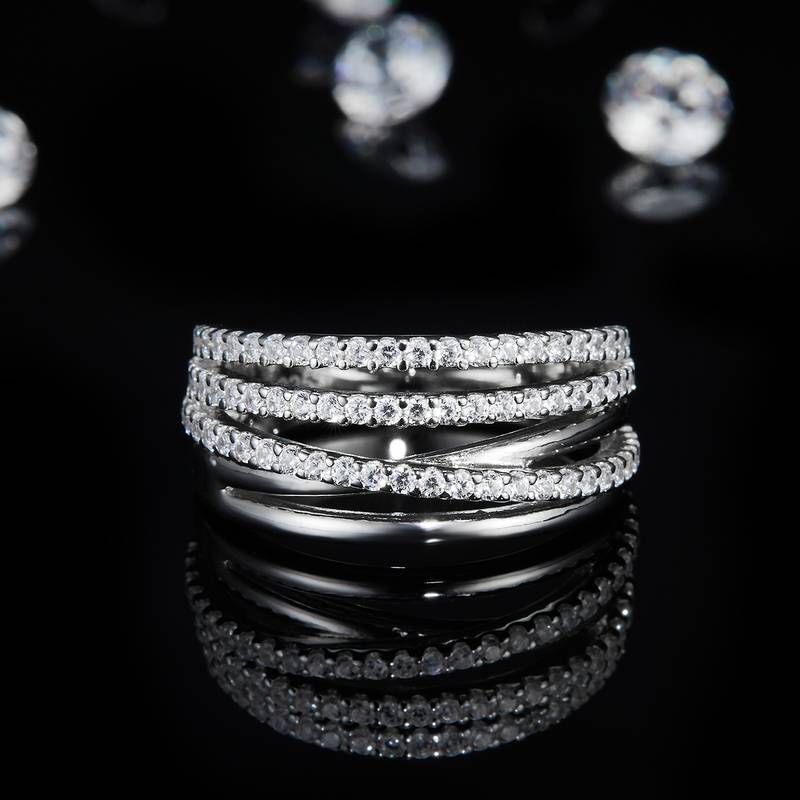 排戒S925银镀白金女戒定制选款副石莫桑钻0.6ct