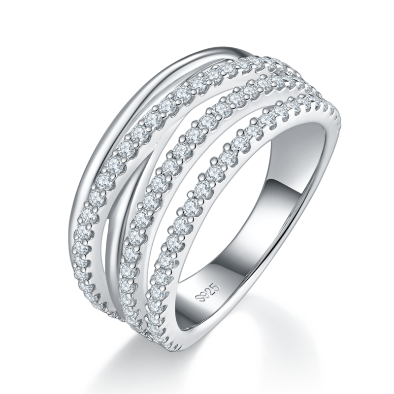 排戒S925银镀白金女戒定制选款副石莫桑钻0.6ct