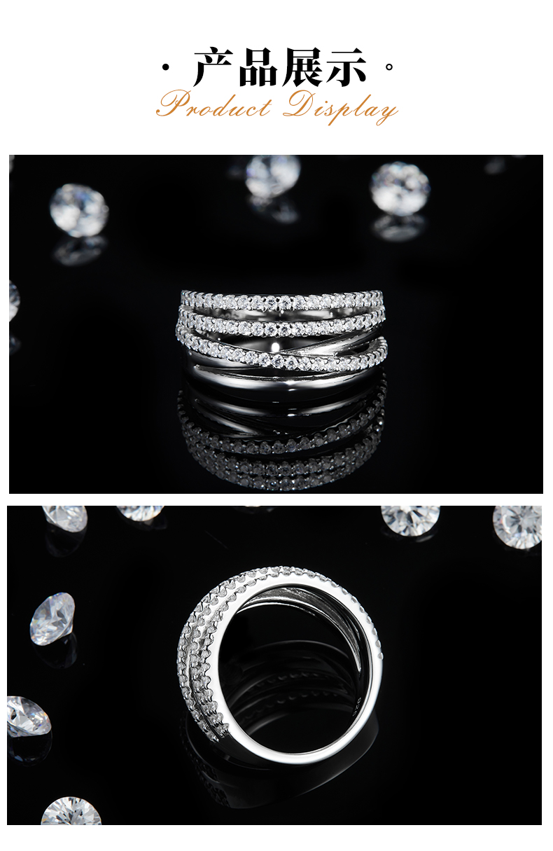 排戒S925银镀白金女戒定制选款副石莫桑钻0.6ct - 3